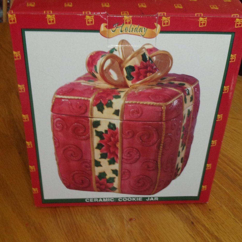 World Bazaars Christmas cookie jar gift wrapped present MIB